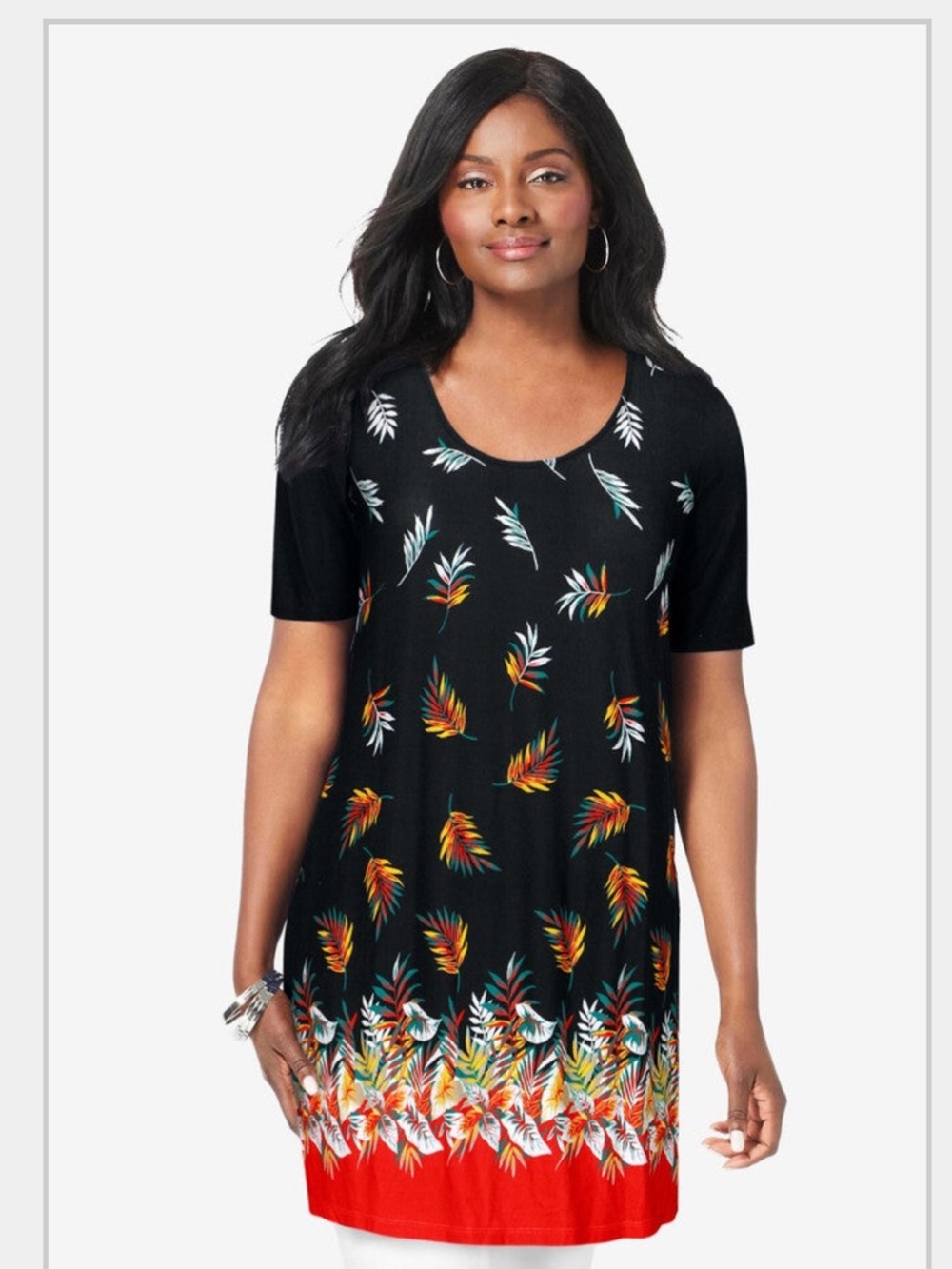 3/$15 Jessica London Black Falling Leaf Stretch Mega Knit Tunic 26/28